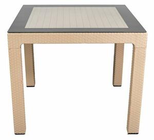 IRIS GF-820C ORIGINAL CAPPUCCINO műanyag kerti asztal rattan üveglappal 90x90cm