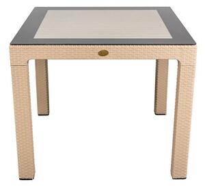 IRIS GF-820C ORIGINAL CAPPUCCINO műanyag kerti asztal rattan üveglappal 90x90cm