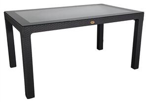 IRIS GF-220A ECO antracit műanyag kerti asztal rattan üveglappal 90x150cm