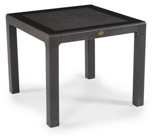 IRIS GF-820BR ORIGINAL barna műanyag kerti asztal rattan üveglappal 90x90cm