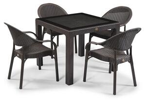 IRIS GF-820BR ORIGINAL barna műanyag kerti asztal rattan üveglappal 90x90cm