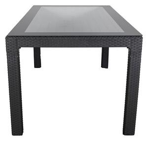 IRIS GF-220A ECO antracit műanyag kerti asztal rattan üveglappal 90x150cm