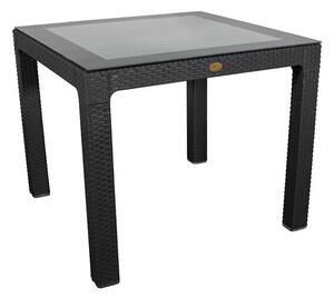 IRIS GF-820A ORIGINAL antracit műanyag kerti asztal rattan üveglappal 90x90cm