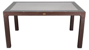 IRIS GF-220BR ECO barna műanyag kerti asztal rattan üveglappal 90x150cm