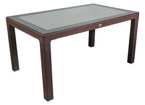 IRIS GF-220BR ECO barna műanyag kerti asztal rattan üveglappal 90x150cm