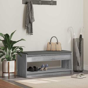 Előtér pad párnával polcokkal Szürke Sonoma 103 x 38 x 45 cm