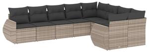 VidaXL Polyrattan Kerti Ülőgarnitúra - 9 részes - Világosszürke