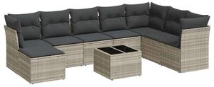 VidaXL Polyrattan Kerti Ülőgarnitúra - 9 részes, Világosszürke