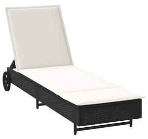 VidaXL fekete polyrattan napozóágy kerekekkel és párnával