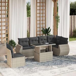 Polyrattan Kerti Ülőgarnitúra - 7 részes - Világosszürke