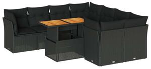 VidaXL Polyrattan Kerti Ülőgarnitúra - 9 részes - Fekete