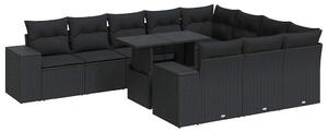 VidaXL 11 részes fekete polyrattan kerti ülőgarnitúra párnákkal