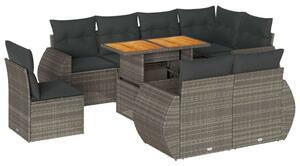 VidaXL Polyrattan Kerti Ülőgarnitúra - 9 részes - Szürke