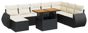 VidaXL Polyrattan Kerti Ülőgarnitúra - 9 részes - Fekete