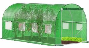 Sera kerti alagút 200x450x200 cm, PE fólia 140g/m2 UV4, 9 ablak szúnyoghálóval, lakatolt ajtó, 9 m2, zöld