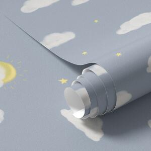 Tapéta Puha felhők, csillagok és nap kék háttér előtt, Gyerekek számára készült tapétá, a00652 : Uwalls.hu