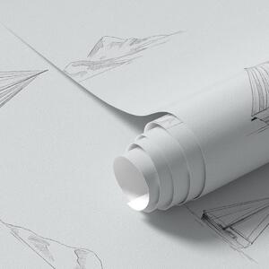 Tapéta Vázlatos jachtok és szigetek, hűvös kékesszürke háttér, Gyerekek számára készült tapétá, a00654 : Uwalls.hu