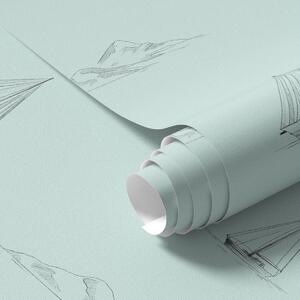 Tapéta Vázlatos jachtok és szigetek, mentazöld háttér, Gyerekek számára készült tapétá, a00654v4 : Uwalls.hu