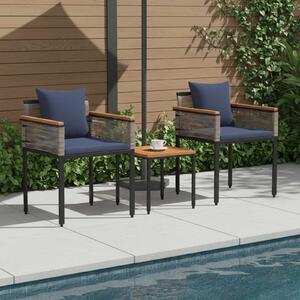 VidaXL Kültéri Bútor Szett párnával 3 pcs Szürke és sötétkék PE Rattan