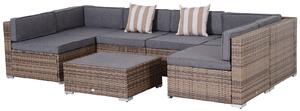 Outsunny 7 Részes Rattan Kerti Lounge Szett Asztallal és Moduláris Kanapéval Párnákkal, Szürke