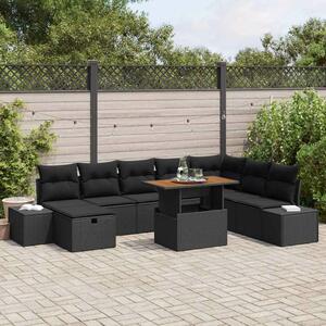 VidaXL Kerti Kanapé Szett tárolóval 9 pcs Fekete Poli rattan