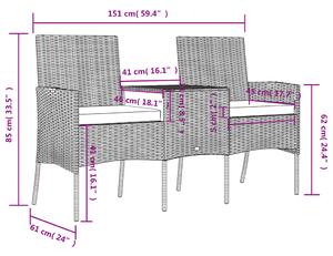 VidaXL kétszemélyes antracitszürke polyrattan kanapé teázóasztallal