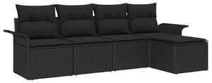 VidaXL Kerti Kanapé Szett párnával tárolóval 5 pcs Fekete polirattan