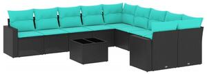 VidaXL 11 részes fekete polyrattan kerti ülőgarnitúra párnákkal