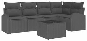 VidaXL Kerti Kanapé Szett párnával tárolóval 6 pcs Fekete polirattan