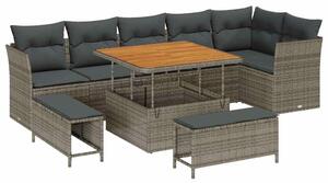 VidaXL Kerti Kanapé Szett 9 pcs Szürke polirattan
