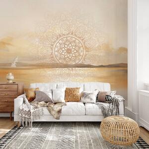 Fotótapéta Texturált, szimmetrikus mandala mintázat, amely egy tengerrel, dombokkal és éggel, Boho stílusú fotótapéta, w09491 : Uwalls.hu