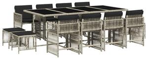 VidaXL 13 részes szürke polyrattan kerti étkezőgarnitúra párnákkal