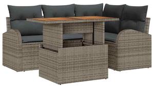 VidaXL Kerti Kanapé Szett tárolóval 5 pcs Szürke Poli rattan