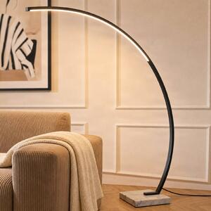 Lindby LED íves állólámpa Kendra, fekete, alumínium, magasság 180cm, dimmelhető, Fekete, Nappali / Étkező, fém, Modern