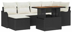 VidaXL Kerti Kanapé Szett tárolóval 7 pcs Fekete Poli rattan
