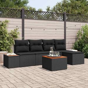 VidaXL Kerti Kanapé Szett 6 pcs Fekete 184 x 62 x 85 cm Poli rattan