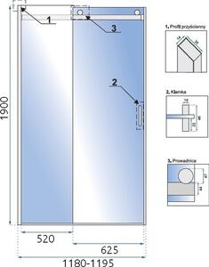 Rea Nixon-2 zuhanyajtók 120 cm tolható króm fényes/átlátszó üveg REA-K5003