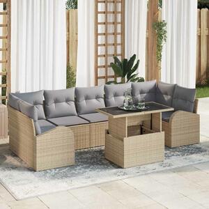 VidaXL Kerti Kanapé Szett párnával tárolóval 8 pcs Bézs Poly Rattan
