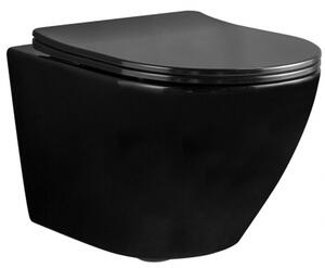 Rea Carlo Mini Rimless miska WC wisząca z deską wolnoopadającą Duroplast/Flat/ZM czarny REA-C8936