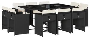 VidaXL 11 részes fekete polyrattan kerti étkezőgarnitúra párnákkal