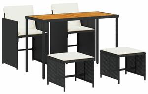 VidaXL 5 részes fekete polyrattan kerti étkezőgarnitúra párnákkal