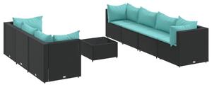 VidaXL 8 részes fekete polyrattan kerti ülőgarnitúra párnákkal