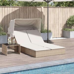 VidaXL Dupla Napozóágy - Polyrattan - Bézs - 200x100cm