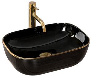 Rea Belinda Slim mosdótál 46x33 cm négyszögletes mosdótálak fekete-arany REA-U8796