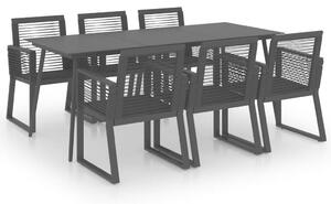 Kültéri Étkezőgarnitúra - 7 részes - Fekete PVC Rattan