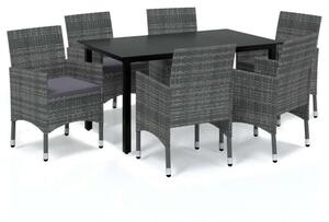 Polyrattan Kerti Étkezőgarnitúra - 7 részes - Szürke