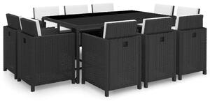 Polyrattan Kültéri Étkezőszett - 11 részes - Fekete