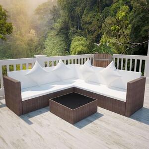 Polyrattan Kerti Ülőgarnitúra - 4 részes - Barna - Párnákkal