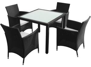 Polyrattan Kültéri Étkezőgarnitúra - 5 részes - Fekete