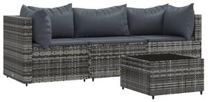 Polyrattan Kerti Ülőgarnitúra - 4 részes - Szürke